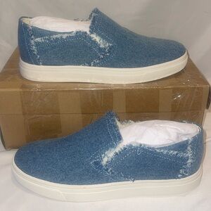 Lucky Brand Lk-Loxiy Acid Denim Slip-On Sneaker Shoes Women Frayed Size 7
